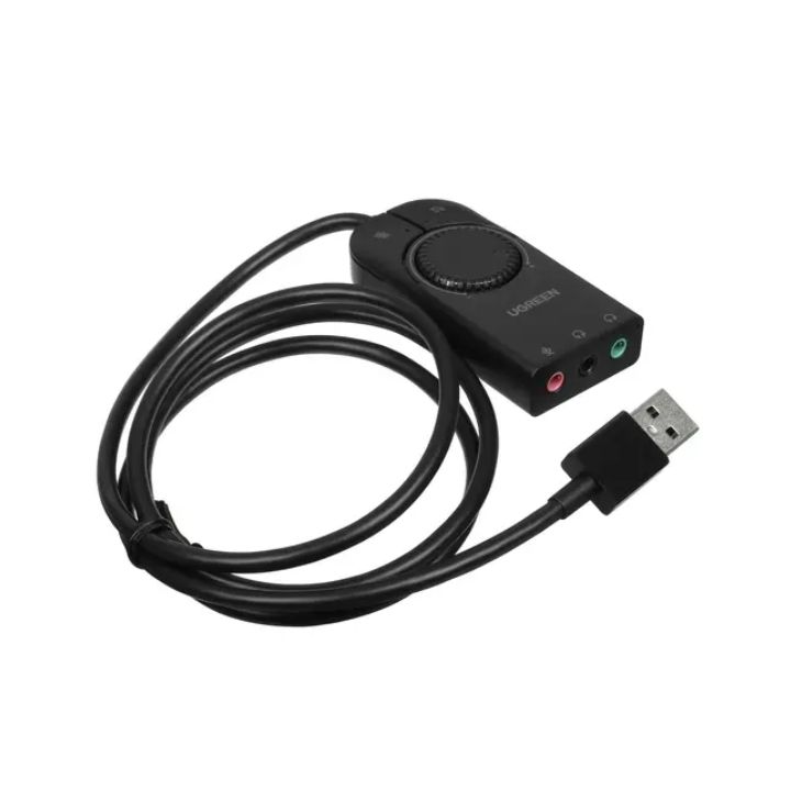 купить Адаптер стерео звука UGREEN CM129 USB External Stereo Sound Adapter 15cm (Black), 40964 в Алматы