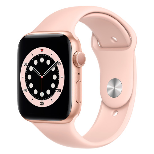 купить Apple Watch Series 6 GPS, 44mm Gold Aluminium Case with Pink Sand Sport Band - Regular, Model A2292 в Алматы