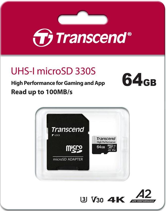 купить Карта памяти MicroSD 64GB Class 10 U3 A2 Transcend TS64GUSD330S в Алматы