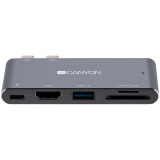 купить CANYON DS-5 Multiport Docking Station with 5 port, with Thunderbolt 3 Dual type C male port, 1*Thunderbolt 3 female+1*HDMI+1*USB3.0+1*SD+1*TF. Input 100-240V, Output USB-C PD100W&USB-A 5V/1A, Aluminium alloy, Space gray, 90*41*11mm, 0.04kg в Алматы