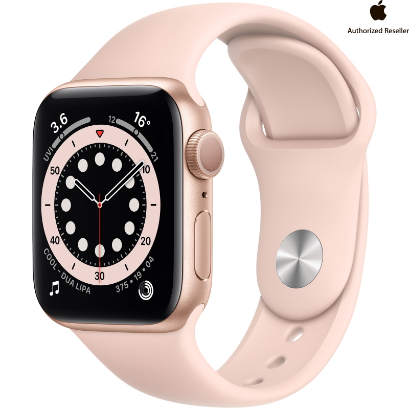 купить Apple Watch Series 6 GPS, 40mm Gold Aluminium Case with Pink Sand Sport Band - Regular, Model A2291 в Алматы