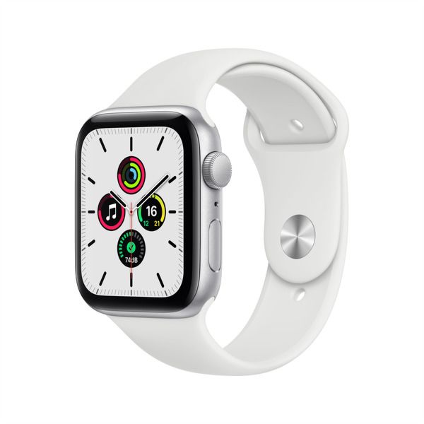 купить Apple Watch SE GPS, 44mm Silver Aluminium Case with White Sport Band - Regular, Model A2352 в Алматы