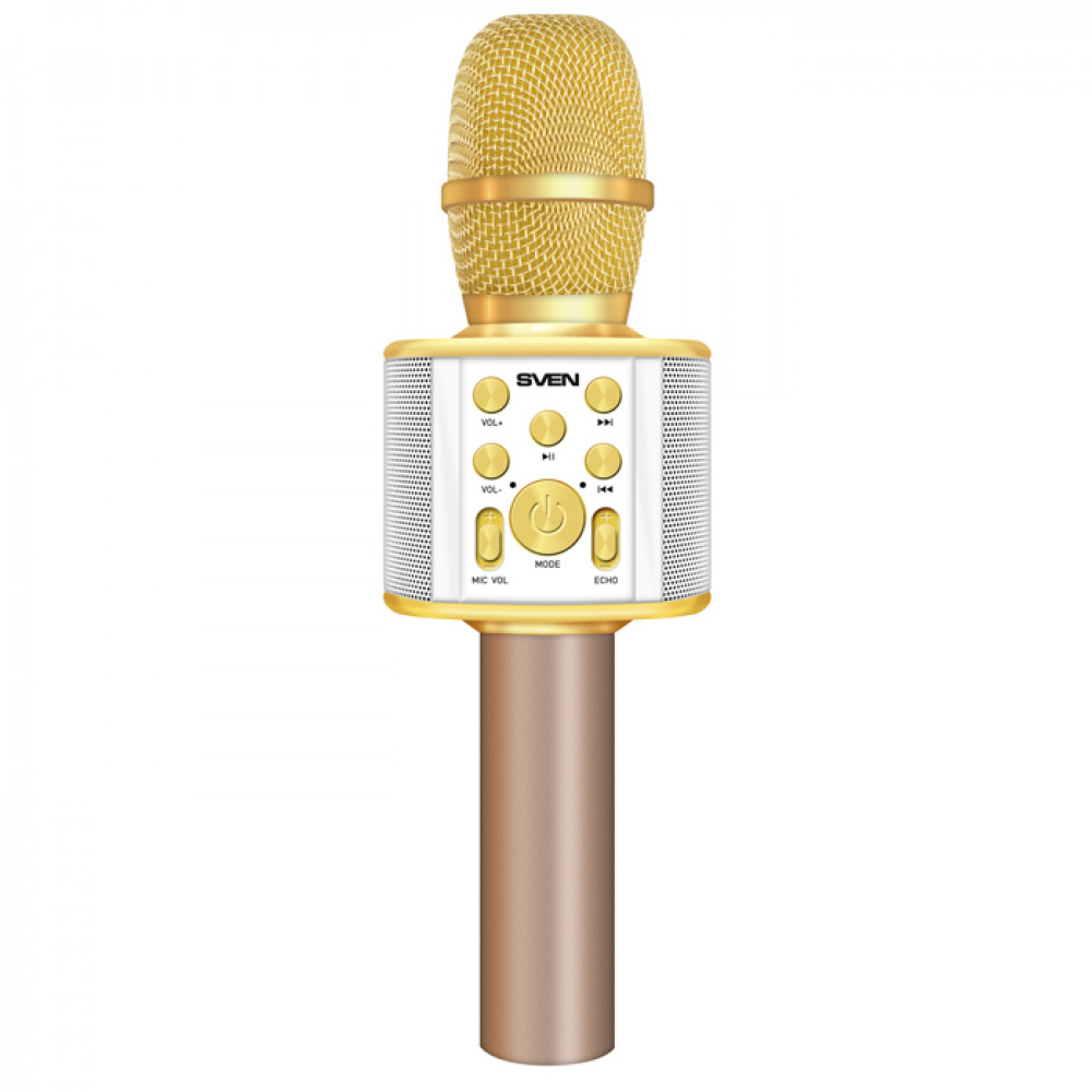 купить SVEN MK-950, белый-золотой, микрофон для караоке, мощность 6Вт (RMS), Bluetooth, microSD, встроенный в Алматы
