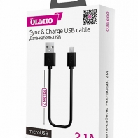 Купить Кабель OLMIO USB 2.0 - microUSB,  2м, 2.1A, черный Алматы