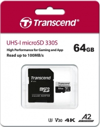 купить Карта памяти MicroSD 64GB Class 10 U3 A2 Transcend TS64GUSD330S в Алматы фото 1